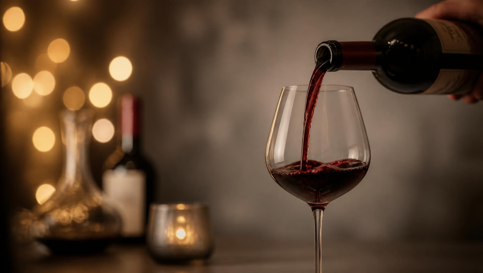 Vinho tinto sendo servido em uma taça